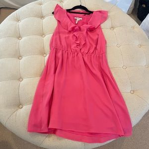 BCBG generation pink sleeveless v neck dress with ruffle at neckline